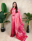 Baby Pink Banarasi Jaal Zari Woven Silk Saree
