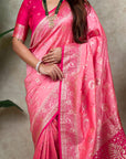 Baby Pink Banarasi Jaal Zari Woven Silk Saree