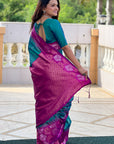 Green with Pink Soft Silk Floral Border Contrast Zari Woven Saree