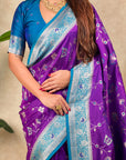 Purple Banarasi Jaal Zari Woven Silk Saree