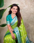 Pista Green Banarasi Jaal Zari Woven Silk Saree