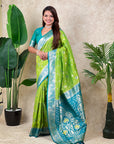 Pista Green Banarasi Jaal Zari Woven Silk Saree