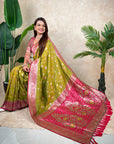 Mehendi Green Banarasi Jaal Zari Woven Silk Saree