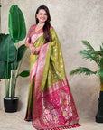 Mehendi Green Banarasi Jaal Zari Woven Silk Saree