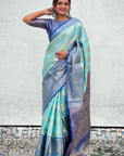 Blue Kanjivaram Soft Tissue Silk Leheriya Traditional Zari Woven Saree