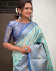 Blue Kanjivaram Soft Tissue Silk Leheriya Traditional Zari Woven Saree