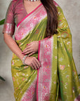 Mehendi Green Banarasi Jaal Zari Woven Silk Saree