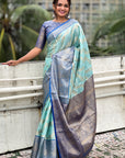 Blue Kanjivaram Soft Tissue Silk Leheriya Traditional Zari Woven Saree