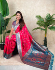 Pink Banarasi Jaal Zari Woven Silk Saree