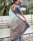 Blue Kanjivaram Soft Tissue Silk Leheriya Traditional Zari Woven Saree