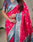 Pink Banarasi Jaal Zari Woven Silk Saree