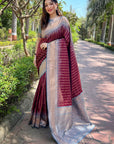 Brown Soft Silk Floral Border Contrast Zari Woven Saree