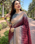 Brown Soft Silk Floral Border Contrast Zari Woven Saree