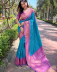 Light Blue Soft Silk Floral Border Contrast Zari Woven Saree