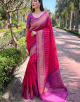 Pink Soft Silk Floral Border Contrast Zari Woven Saree