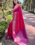 Pink Soft Silk Floral Border Contrast Zari Woven Saree