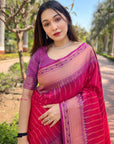 Pink Soft Silk Floral Border Contrast Zari Woven Saree