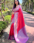 Peach Soft Silk Floral Border Contrast Zari Woven Saree