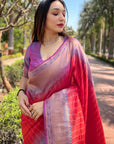 Peach Soft Silk Floral Border Contrast Zari Woven Saree