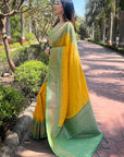 Yellow Soft Silk Floral Border Contrast Zari Woven Saree