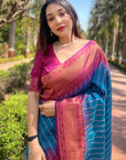 Blue Soft Silk Floral Border Contrast Zari Woven Saree