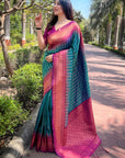 Bottle Green Soft Silk Floral Border Contrast Zari Woven Saree