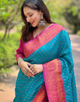 Blue Contrast 1000 Butti Zari Woven Paithani Silk Saree