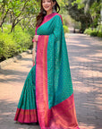 Green Contrast 1000 Butti Zari Woven Paithani Silk Saree