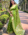 Nasty Green Organza Floral Dual Zari Woven Saree with Unstitched Blouse