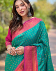 Green Contrast 1000 Butti Zari Woven Paithani Silk Saree