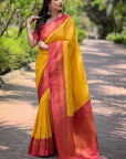 Yellow Contrast 1000 Butti Zari Woven Paithani Silk Saree