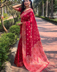 Pink Organza Floral Dual Zari Woven Saree with Unstitched Blouse