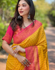 Yellow Contrast 1000 Butti Zari Woven Paithani Silk Saree