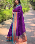 Purple Contrast 1000 Butti Zari Woven Paithani Silk Saree