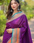 Purple Contrast 1000 Butti Zari Woven Paithani Silk Saree