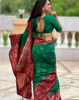 Green with Red Soft Silk Floral Border Contrast Zari Woven Saree