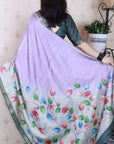 Lavender Soft Tussar Silk Kalamkari Unique Printed Zari Woven Saree