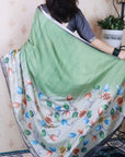 Pista Green Soft Tussar Silk Kalamkari Unique Printed Zari Woven Saree