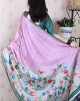 Coral Pink Soft Tussar Silk Kalamkari Unique Printed Zari Woven Saree