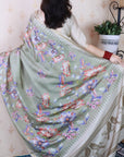 Pista Green Soft Tussar Silk Nature Printed Zari Woven Saree