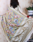 Dusty Gold Soft Tussar Silk Nature Printed Zari Woven Saree