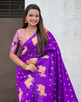 Purple Soft Silk Dual Zari Woven Saree with Nandi Border