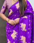 Purple Soft Silk Dual Zari Woven Saree with Nandi Border