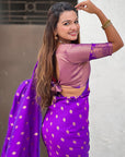 Purple Soft Silk Dual Zari Woven Saree with Nandi Border