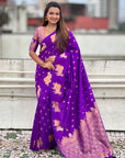 Purple Soft Silk Dual Zari Woven Saree with Nandi Border
