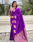 Purple Soft Silk Dual Zari Woven Saree with Nandi Border