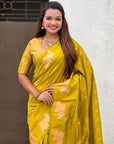 Mehendi Green Soft Silk Dual Zari Woven Saree with Nandi Border