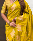 Mehendi Green Soft Silk Dual Zari Woven Saree with Nandi Border