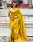 Mehendi Green Soft Silk Dual Zari Woven Saree with Nandi Border