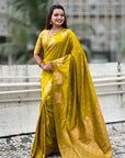 Mehendi Green Soft Silk Dual Zari Woven Saree with Nandi Border